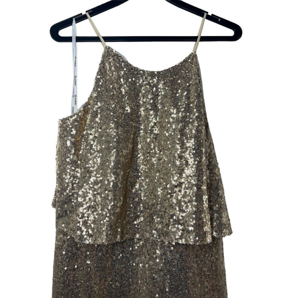 NWT Jasmine Gold Sequin Formal Spaghetti Strap 14 Gown - Picture 5 of 9